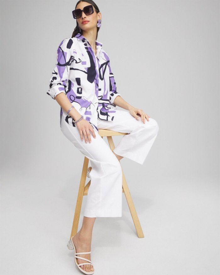 Chicos No Iron Stretch Abstract Print 3/4 Sleeve Shirt - Parisian Purple Chicos No Iron Stretch Abstract Print 3/4 Sleeve Shirt - Parisian Purple