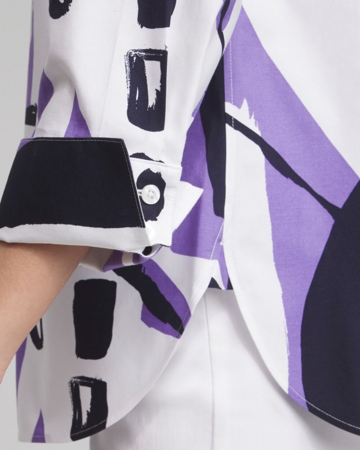 Chicos No Iron Stretch Abstract Print 3/4 Sleeve Shirt - Parisian Purple Chicos No Iron Stretch Abstract Print 3/4 Sleeve Shirt - Parisian Purple