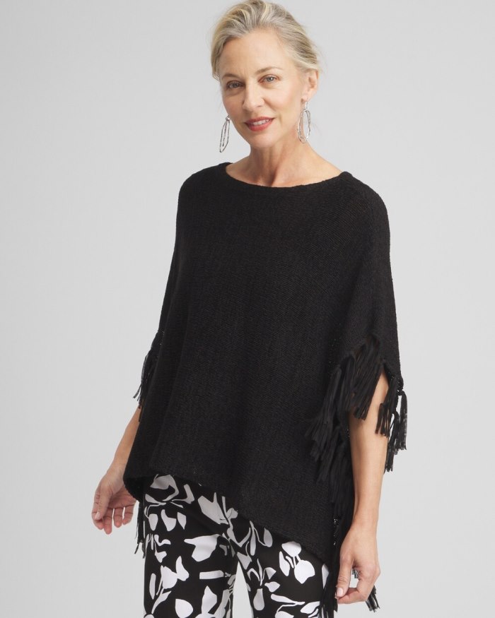 Chicos Fringe Knit Poncho - Black Chicos Fringe Knit Poncho - Black