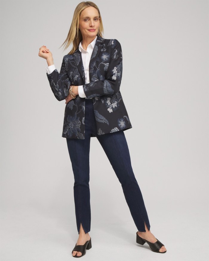 Chicos Floral Jacquard Blazer - Classic Navy Chicos Floral Jacquard Blazer - Classic Navy