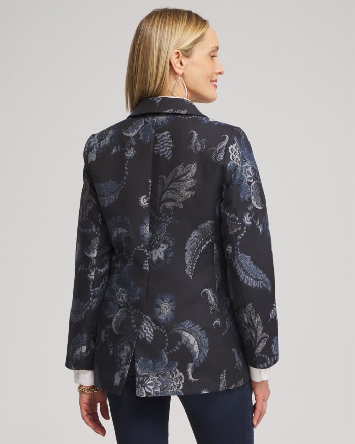 Chicos Floral Jacquard Blazer - Classic Navy Chicos Floral Jacquard Blazer - Classic Navy