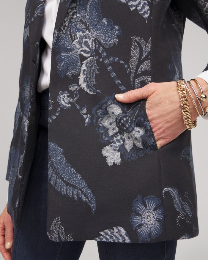 Chicos Floral Jacquard Blazer - Classic Navy Chicos Floral Jacquard Blazer - Classic Navy