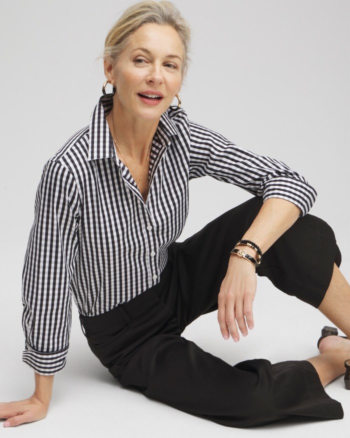 Chicos No Iron Stretch Gingham Shirt - Black Chicos No Iron Stretch Gingham Shirt - Black