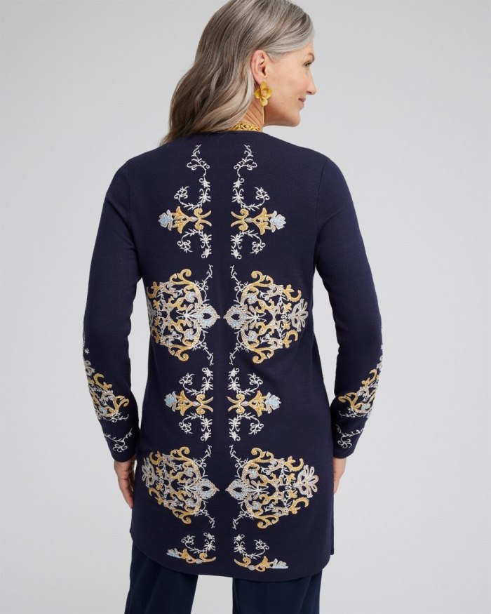 Chicos Embroidered Cardigan - Classic Navy Chicos Embroidered Cardigan - Classic Navy