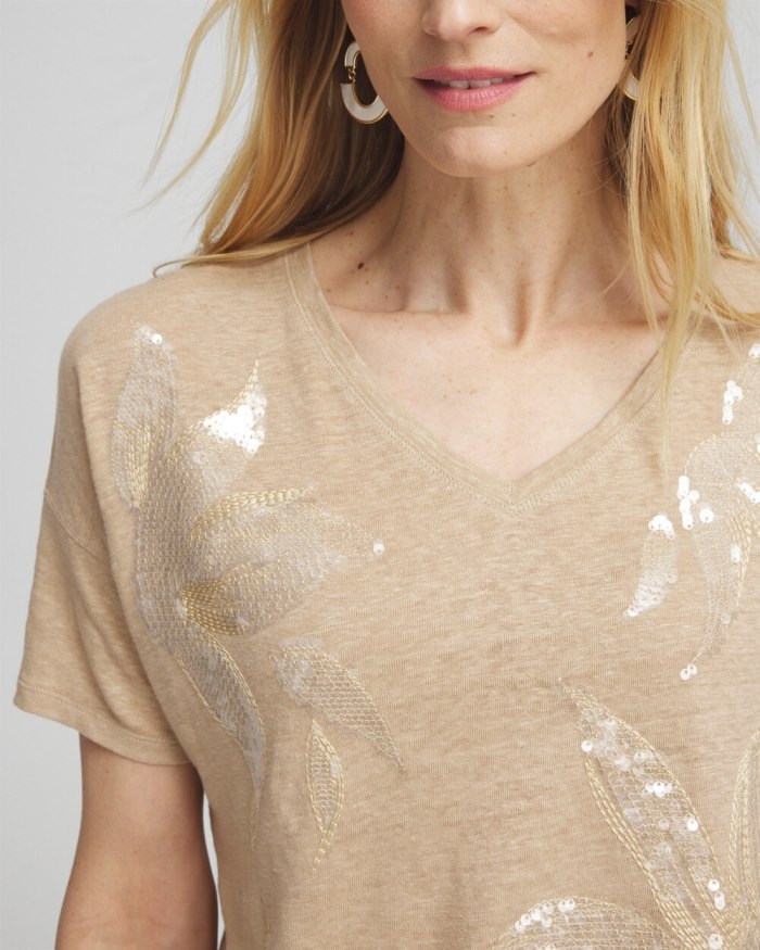 Chicos Neutral Sequin Embellished Tee - Sycamore Chicos Neutral Sequin Embellished Tee - Sycamore