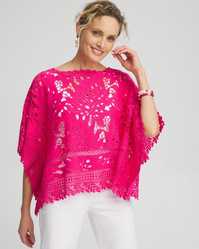 Chicos Lace Crochet Poncho - PINK BROMELIAD Chicos Lace Crochet Poncho - PINK BROMELIAD