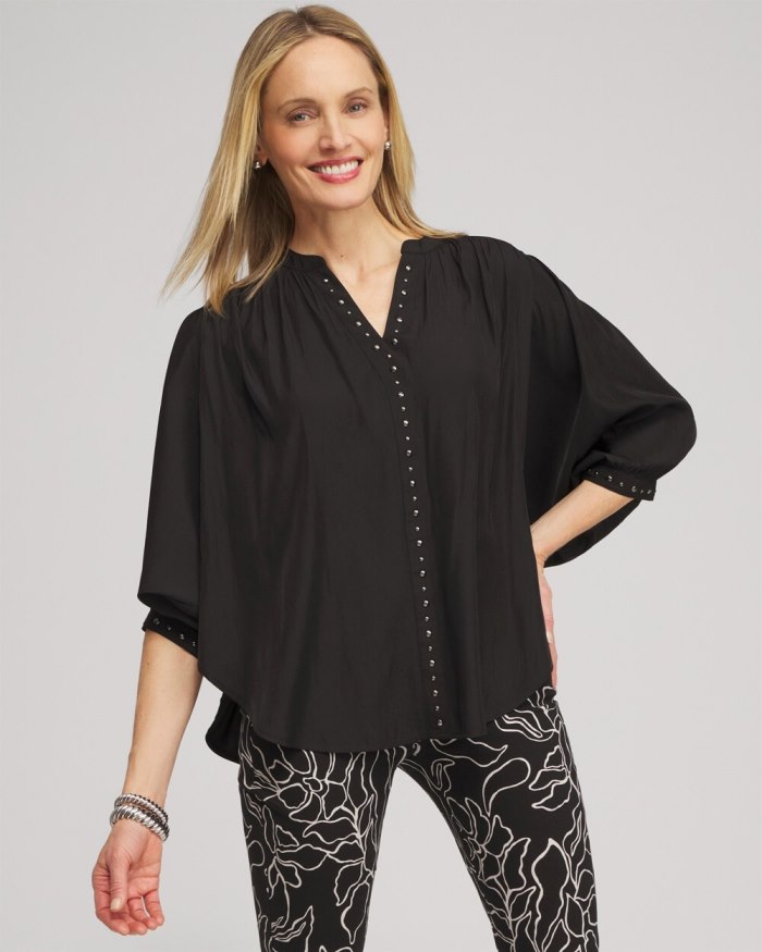 Chicos Stud Trim Top - Black Chicos Stud Trim Top - Black