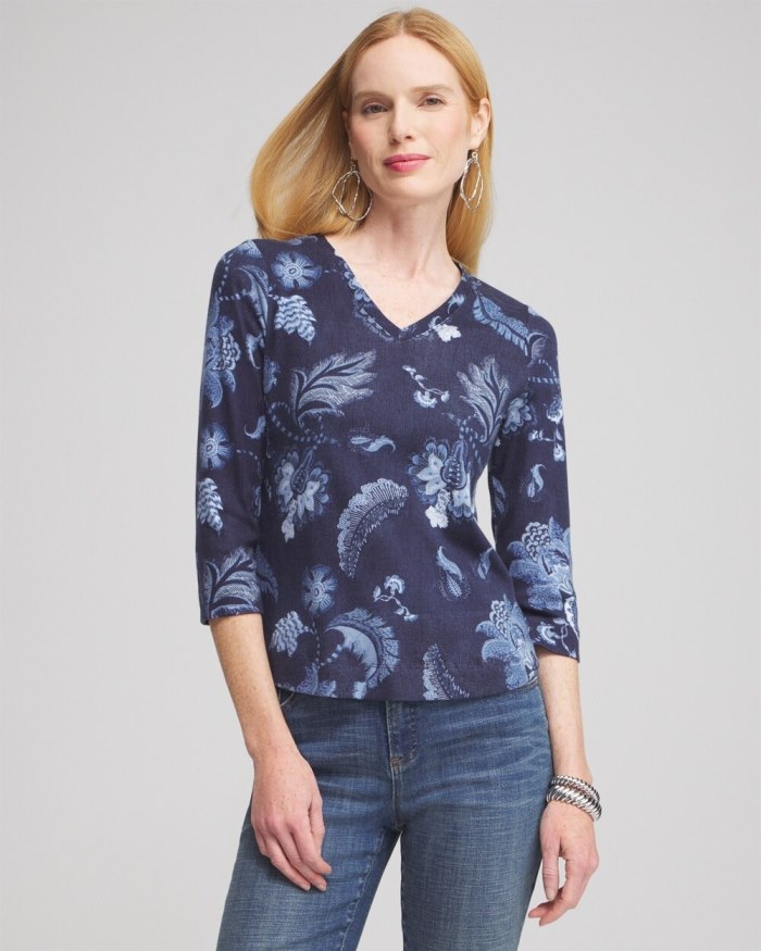 Chicos Paisley Everyday 3/4 Sleeve Tee - Blue Chicos Paisley Everyday 3/4 Sleeve Tee - Blue