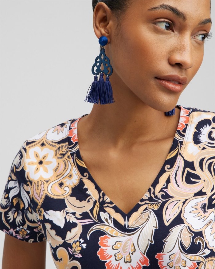 Chicos Scrolls V-neck Perfect Tee - Classic Navy Chicos Scrolls V-neck Perfect Tee - Classic Navy