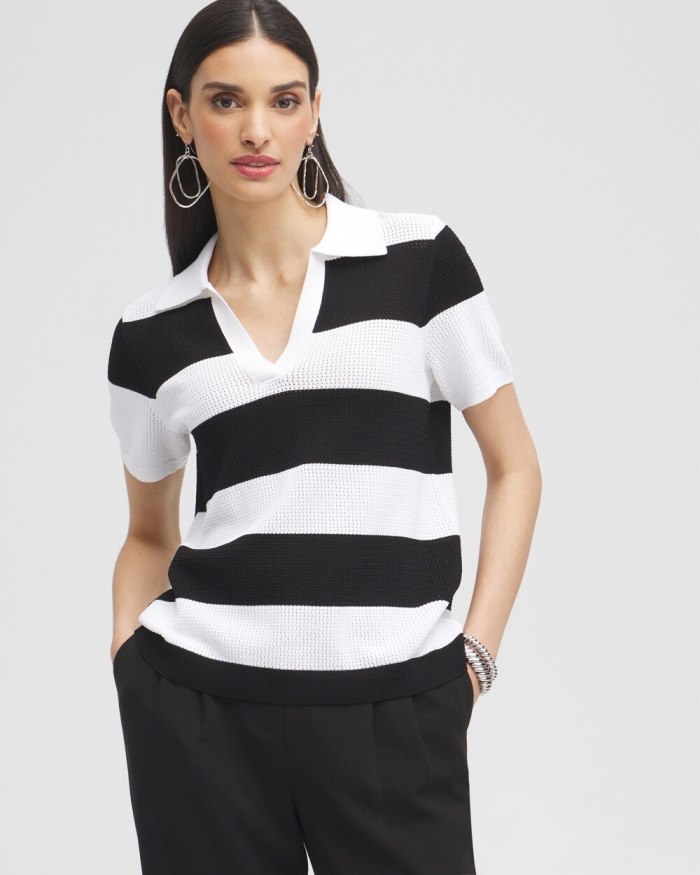 Chicos Black Label Fine Knit Polo - Black/Alabaster Chicos Black Label Fine Knit Polo - Black/Alabaster