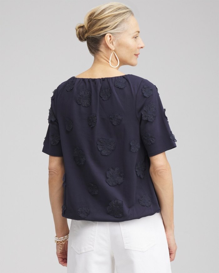 Chicos 3D Applique Bubble Hem Top - Classic Navy Chicos 3D Applique Bubble Hem Top - Classic Navy