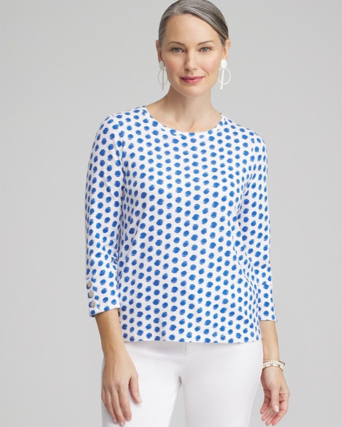 Chicos Ikat 3/4 Sleeve Button Tee - Classic Navy Chicos Ikat 3/4 Sleeve Button Tee - Classic Navy