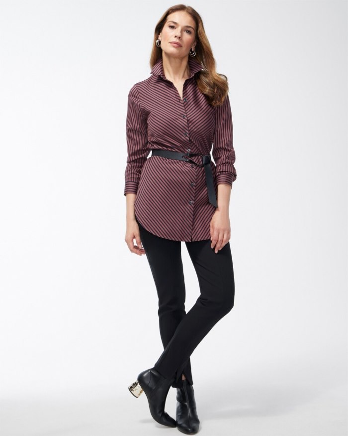 Chicos No Iron Stretch Sable Imperial Stripe Tunic - Sable Brown Chicos No Iron Stretch Sable Imperial Stripe Tunic - Sable Brown