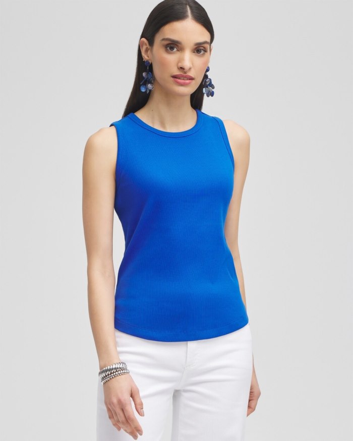 Chicos Ribbed High Neck Tank - Intense Azure Chicos Ribbed High Neck Tank - Intense Azure