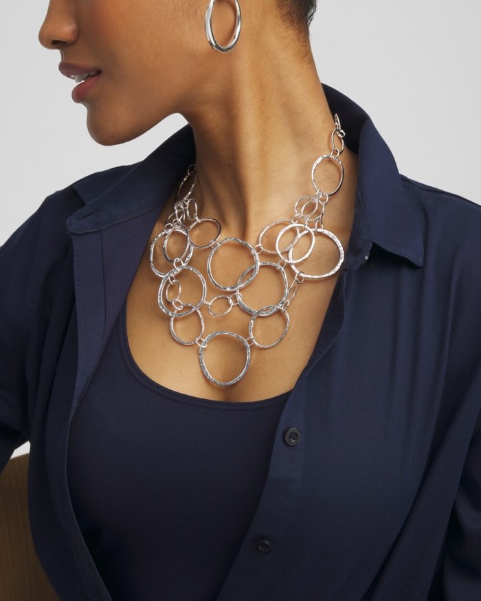 Chicos Short Silvertone Multi-Strand Link Necklace - Silver Chicos Short Silvertone Multi-Strand Link Necklace - Silver