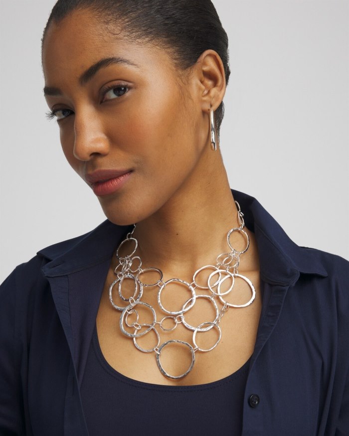 Chicos Short Silvertone Multi-Strand Link Necklace - Silver Chicos Short Silvertone Multi-Strand Link Necklace - Silver