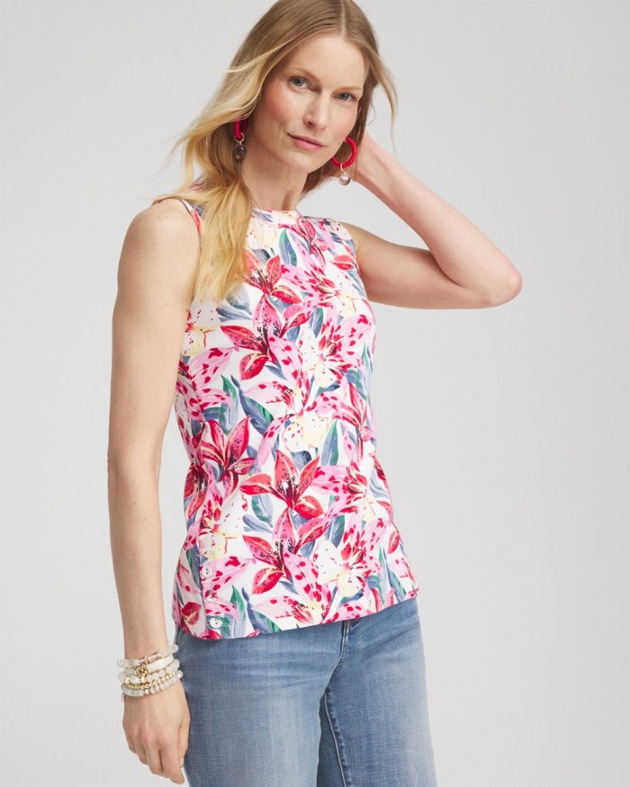 Chicos Island Button Detail Tank - Watermelon Punch Chicos Island Button Detail Tank - Watermelon Punch