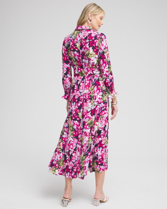 Chicos Pink Floral Maxi Shirt Dress - Multi Chicos Pink Floral Maxi Shirt Dress - Multi