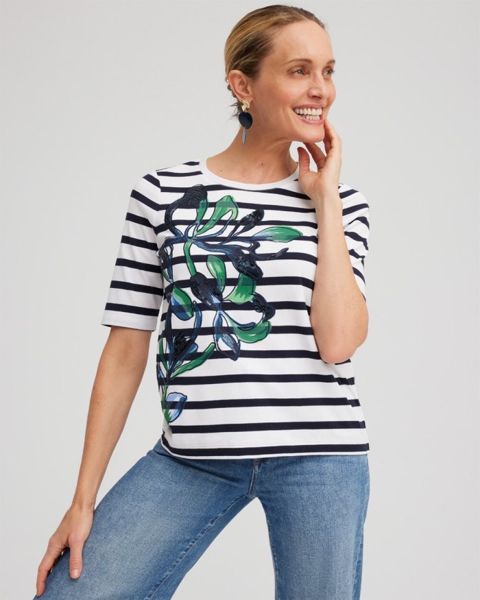Chicos Embellished Stripe Tee - Twisted Ivy Chicos Embellished Stripe Tee - Twisted Ivy