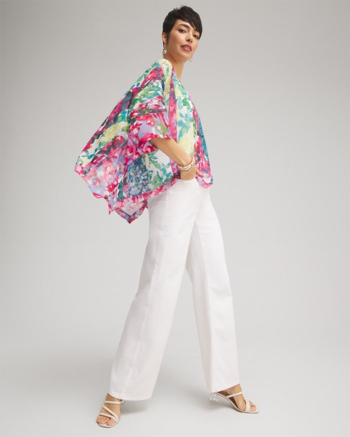 Chicos Mixed Floral Poncho - Classic Navy Chicos Mixed Floral Poncho - Classic Navy