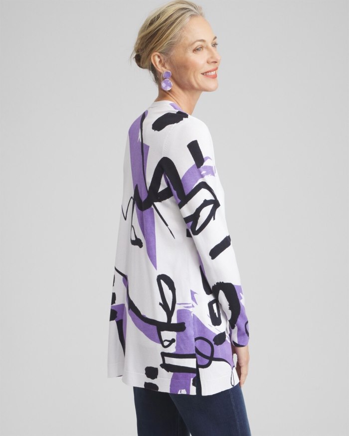 Chicos Spun Rayon Abstract Print Cardigan - Parisian Purple Chicos Spun Rayon Abstract Print Cardigan - Parisian Purple