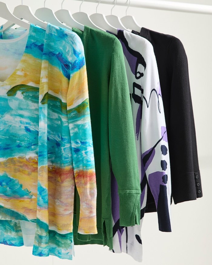 Chicos Spun Rayon Abstract Print Cardigan - Parisian Purple Chicos Spun Rayon Abstract Print Cardigan - Parisian Purple
