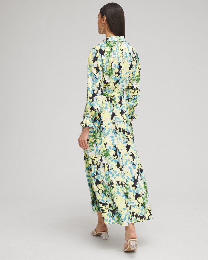 Chicos Yellow Floral Maxi Shirt Dress - Classic Navy Chicos Yellow Floral Maxi Shirt Dress - Classic Navy