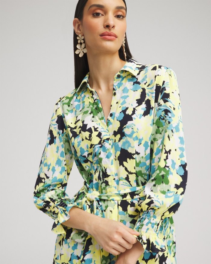Chicos Yellow Floral Maxi Shirt Dress - Classic Navy Chicos Yellow Floral Maxi Shirt Dress - Classic Navy