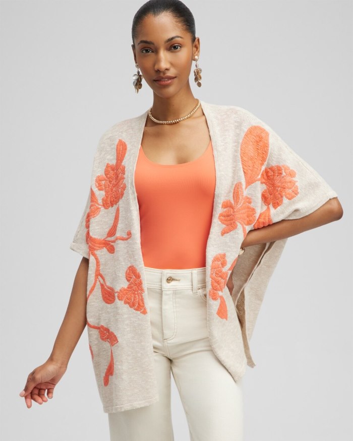 Chicos Embroidered Knit Ruana - Neutral Chicos Embroidered Knit Ruana - Neutral
