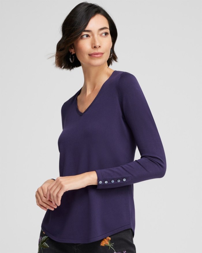 Chicos Spun Rayon V-neck Pullover Sweater - Dewberry Chicos Spun Rayon V-neck Pullover Sweater - Dewberry