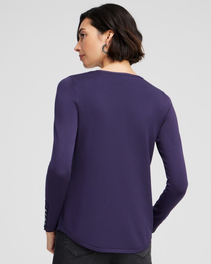 Chicos Spun Rayon V-neck Pullover Sweater - Dewberry Chicos Spun Rayon V-neck Pullover Sweater - Dewberry