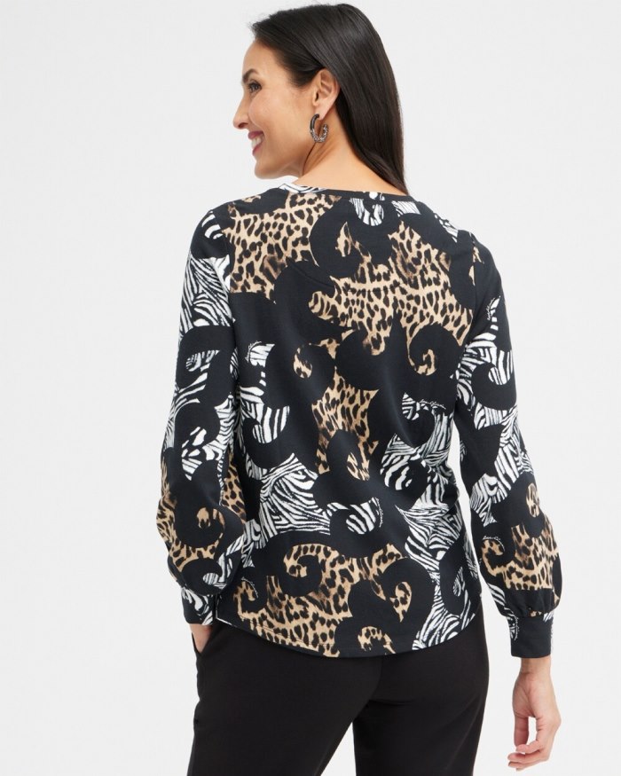 Chicos Zenergy Mixed Animal Print Sweatshirt - Black Chicos Zenergy Mixed Animal Print Sweatshirt - Black