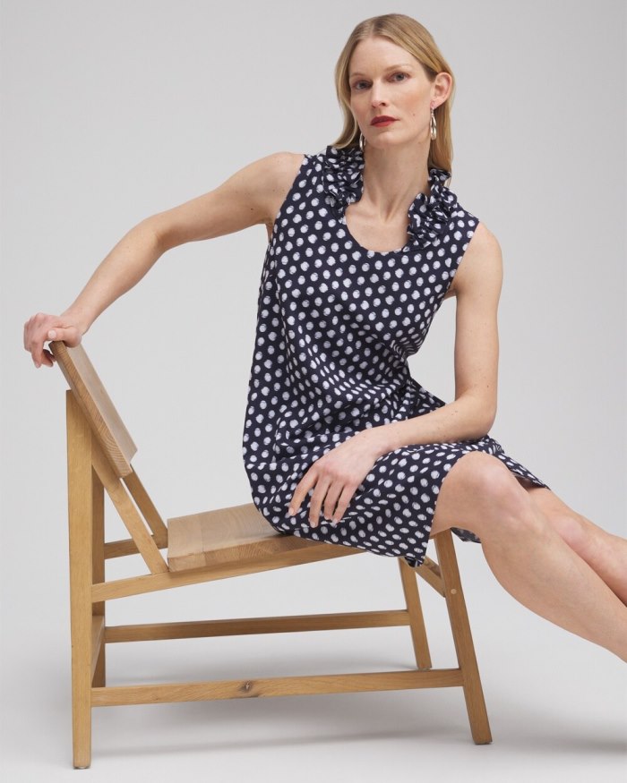 Chicos Zenergy Neema UPF Dot Ruffle Dress - Classic Navy Chicos Zenergy Neema UPF Dot Ruffle Dress - Classic Navy