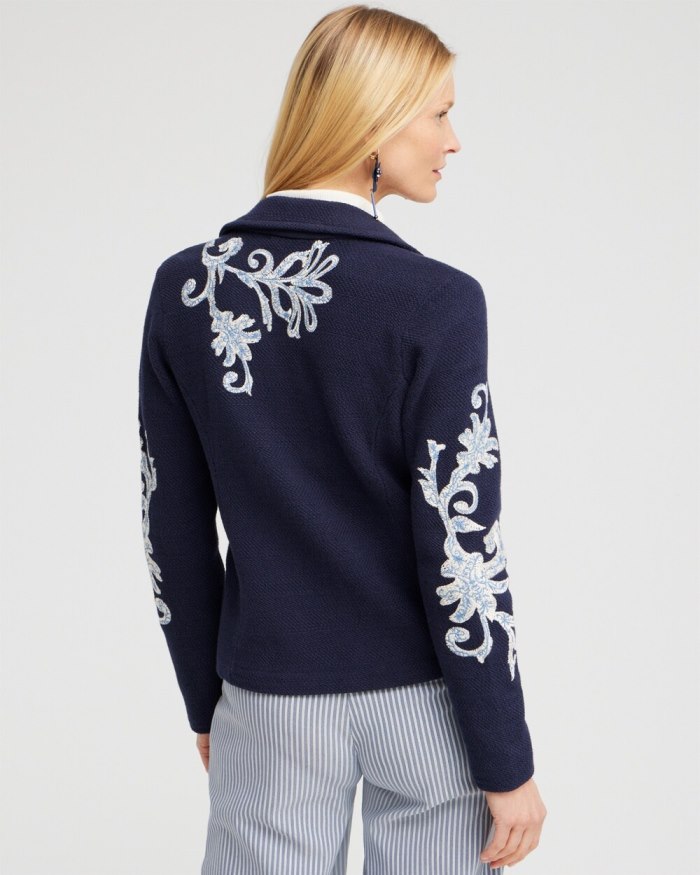 Chicos Embroidered Moto Jacket - Classic Navy Chicos Embroidered Moto Jacket - Classic Navy