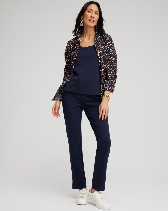 Chicos No Iron 3/4 Sleeve Mosaic Print Shirt - Classic Navy Chicos No Iron 3/4 Sleeve Mosaic Print Shirt - Classic Navy