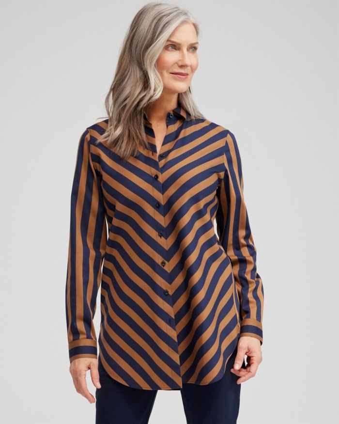 Chicos No Iron Stretch Stripe Tunic - Classic Navy Chicos No Iron Stretch Stripe Tunic - Classic Navy
