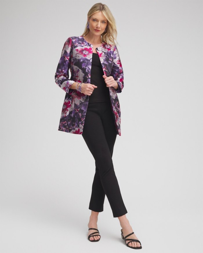 Chicos Floral Jacquard Topper - Purple Chicos Floral Jacquard Topper - Purple