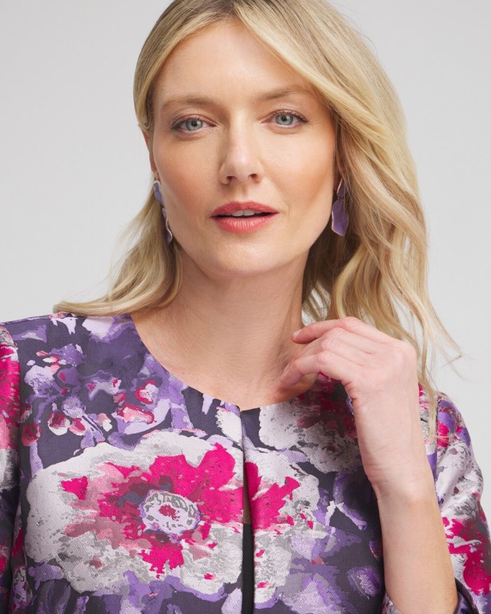 Chicos Floral Jacquard Topper - Purple Chicos Floral Jacquard Topper - Purple