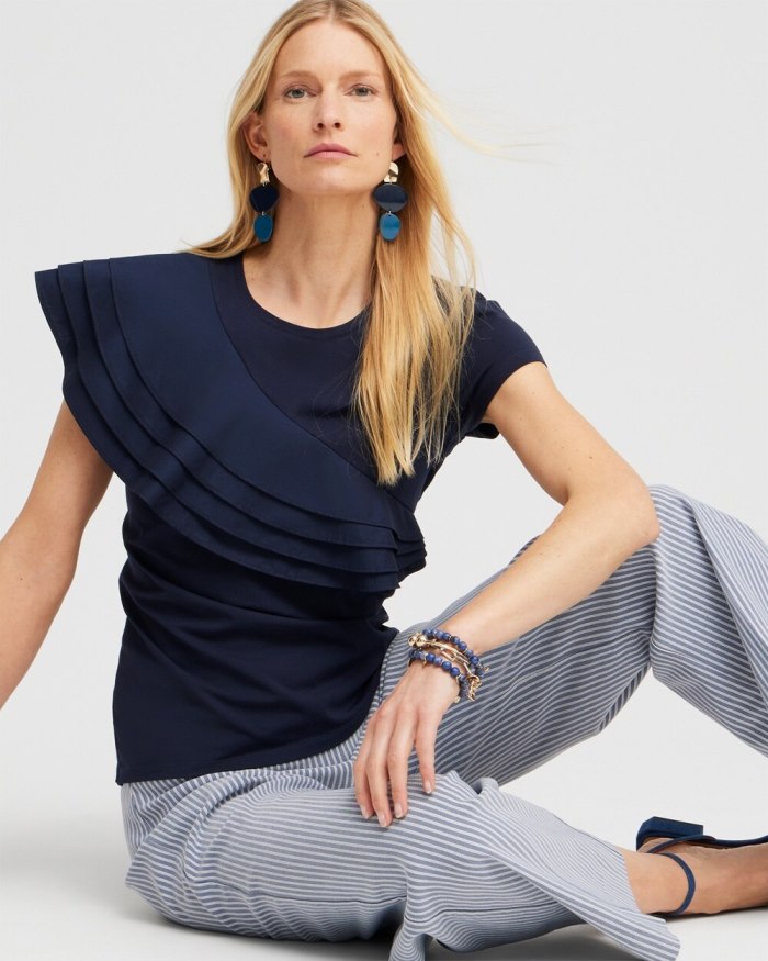 Chicos Ruffle Cap Sleeve Tee - Classic Navy Chicos Ruffle Cap Sleeve Tee - Classic Navy