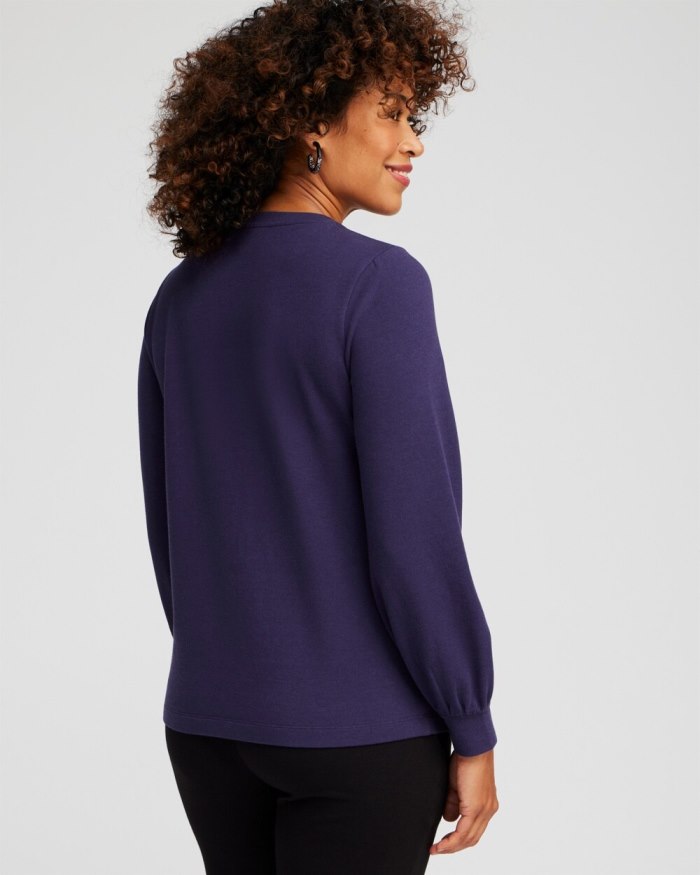 Chicos Zenergy French Terry Applique Sweatshirt - Dewberry Chicos Zenergy French Terry Applique Sweatshirt - Dewberry