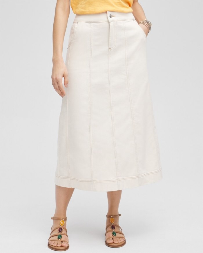 Chicos Seeded Denim Midi Skirt - Natural Seeded Chicos Seeded Denim Midi Skirt - Natural Seeded