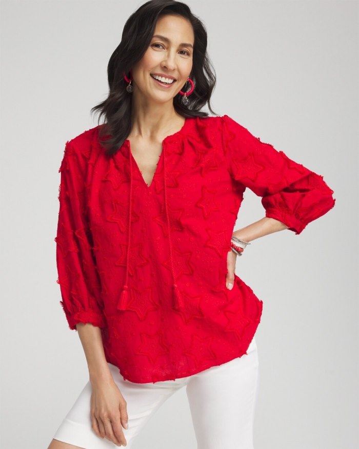 Chicos Embroidered Stars Peasant Top - Alabaster Chicos Embroidered Stars Peasant Top - Alabaster