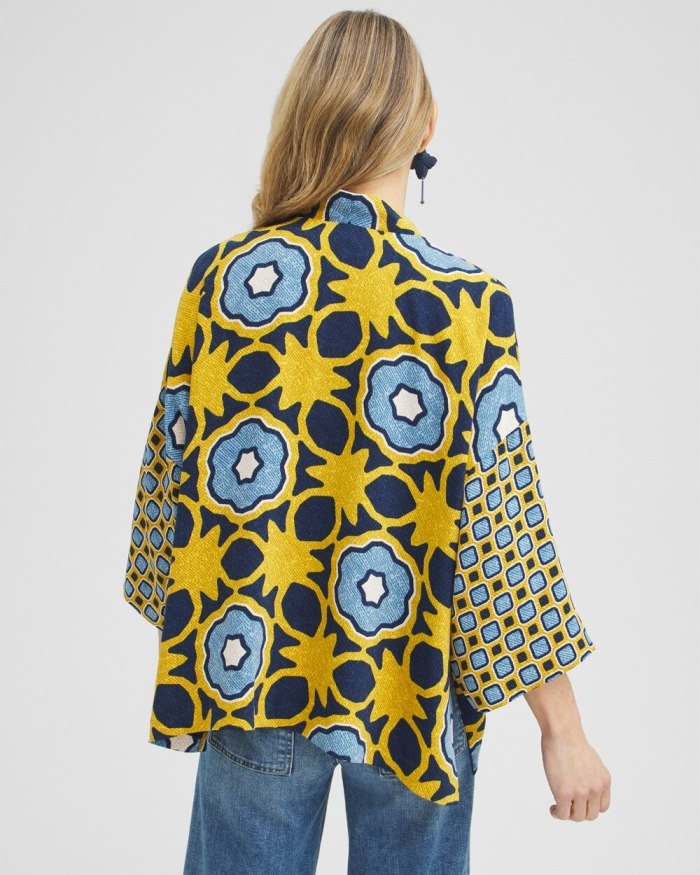 Chicos Geo Print Short Kimono - Blue Echo Chicos Geo Print Short Kimono - Blue Echo