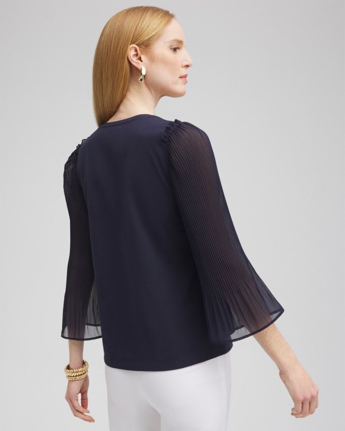 Chicos Pleated Billow Sleeve Top - Classic Navy Chicos Pleated Billow Sleeve Top - Classic Navy