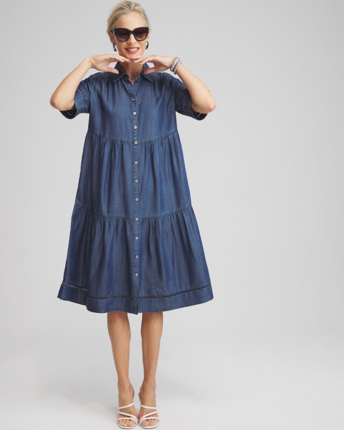Chicos Eyelet Trim Midi Dress - Marina Bay Indigo Chicos Eyelet Trim Midi Dress - Marina Bay Indigo
