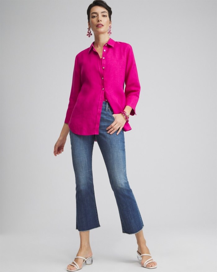 Chicos No Iron Linen 3/4 Sleeve Shirt - Lemon Blossom Chicos No Iron Linen 3/4 Sleeve Shirt - Lemon Blossom