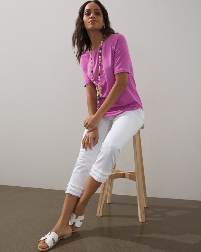 Chicos No Stain Triple Fray Pull-On Capris - Alabaster Chicos No Stain Triple Fray Pull-On Capris - Alabaster