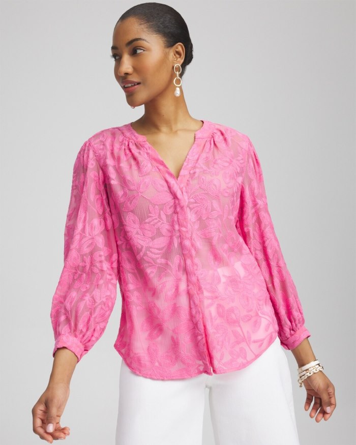 Chicos Chiffon Embroidered Shirt - Marrakesh Pink Chicos Chiffon Embroidered Shirt - Marrakesh Pink