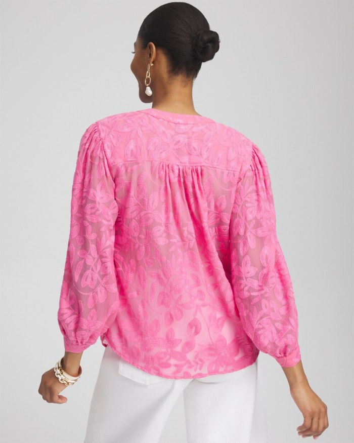 Chicos Chiffon Embroidered Shirt - Marrakesh Pink Chicos Chiffon Embroidered Shirt - Marrakesh Pink