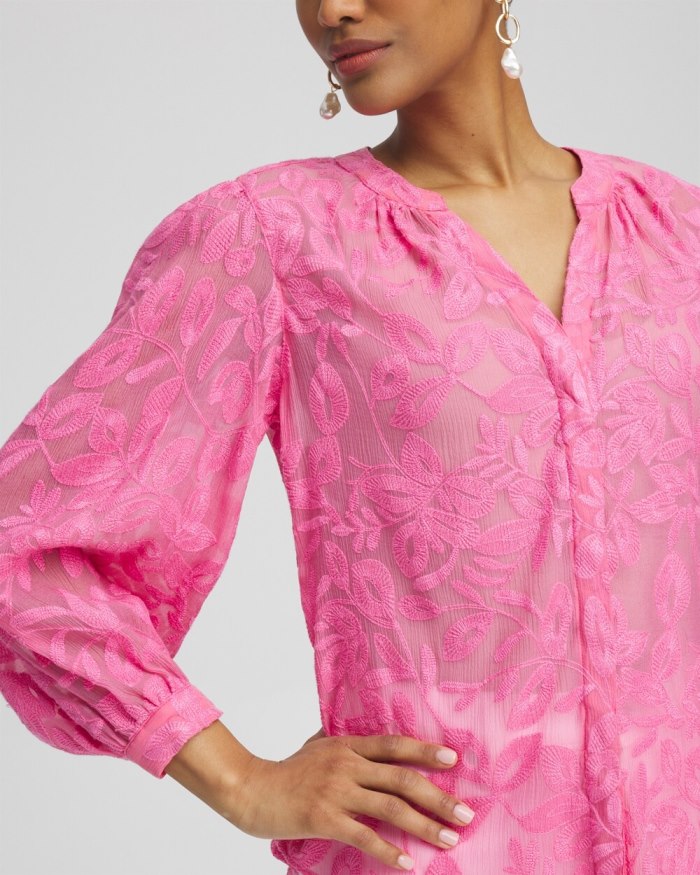 Chicos Chiffon Embroidered Shirt - Marrakesh Pink Chicos Chiffon Embroidered Shirt - Marrakesh Pink